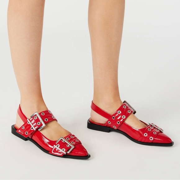 NEW, Steve Madden Graya Red Patent Leather Buckle Slingback Flats, Size 11 - Picture 4 of 10